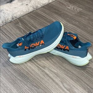 Hoka Teal and Orange ProFlyX Carbon Athletic Shoes